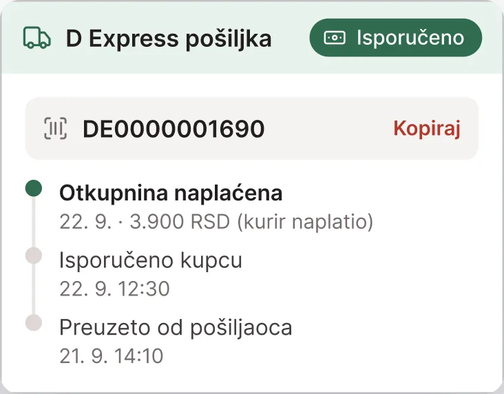 D Express plugin za WooCommerce - pošiljka u porudžbini, otkupnina naplaćena