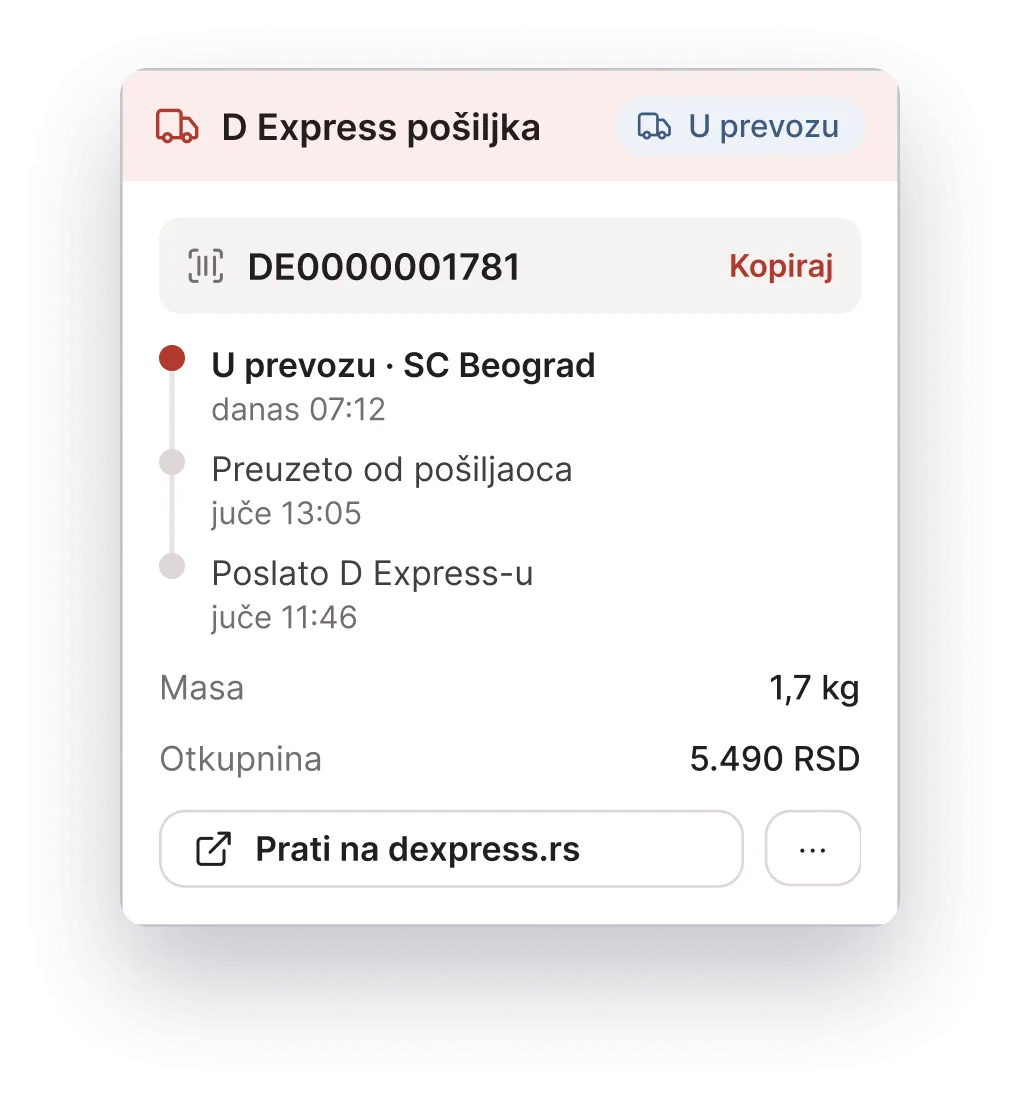 D Express plugin za WooCommerce - praćenje pošiljke u porudžbini