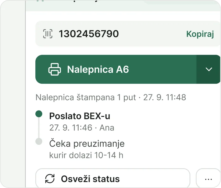 BEX plugin za WooCommerce - pošiljka poslata, čeka preuzimanje