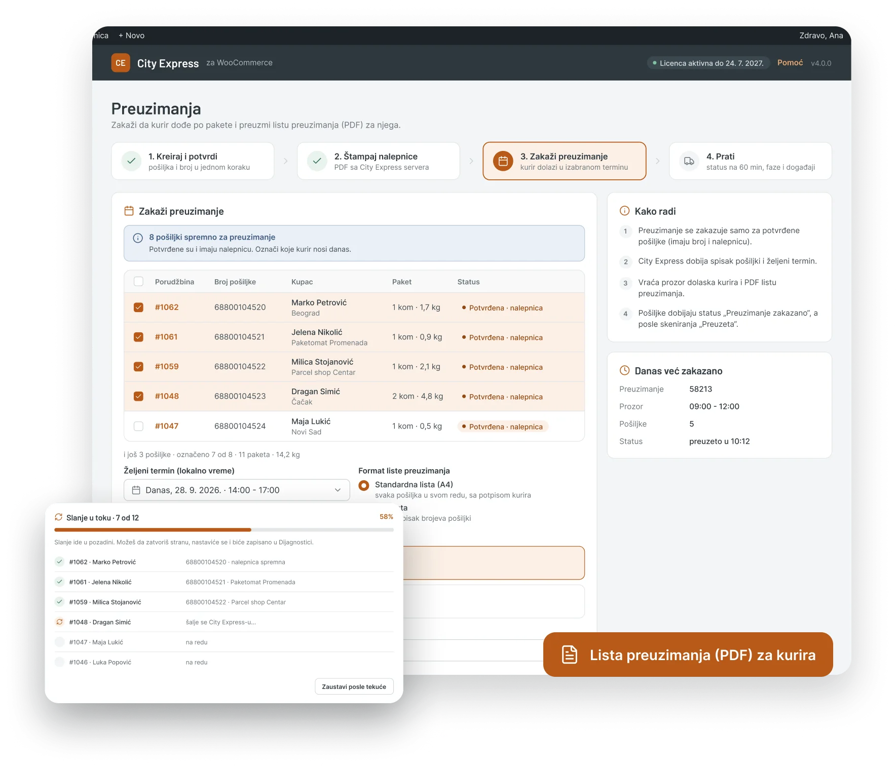 City Express plugin za WooCommerce - zakazivanje preuzimanja i PDF lista za kurira