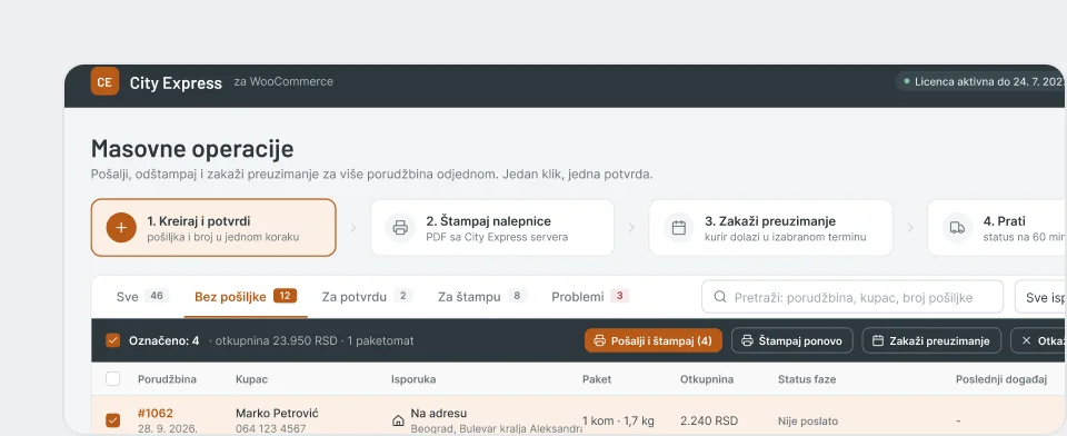 City Express plugin za WooCommerce - masovne operacije