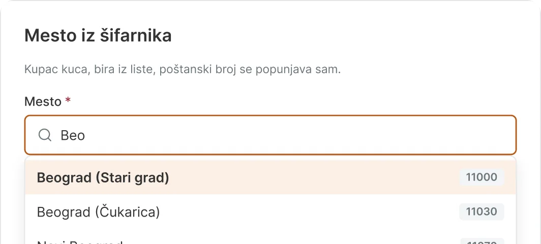City Express plugin za WooCommerce - izbor mesta iz šifarnika na checkout-u