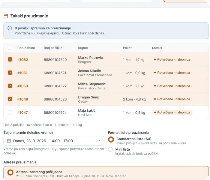 City Express plugin za WooCommerce - zakazivanje preuzimanja za označene pošiljke