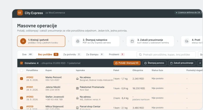 City Express plugin za WooCommerce - masovne operacije