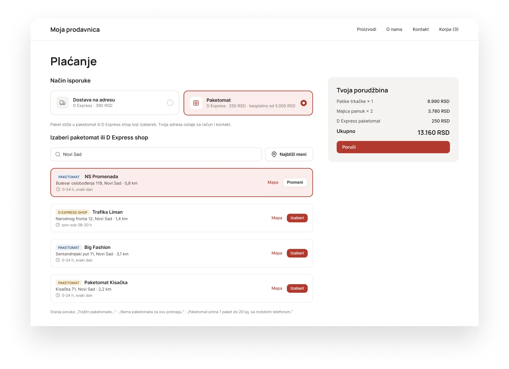 D Express plugin za WooCommerce - izbor paketomata na checkout-u