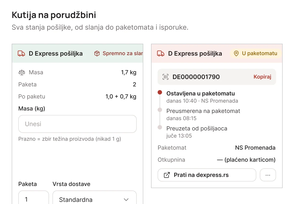 D Express plugin za WooCommerce - kutija pošiljke na porudžbini
