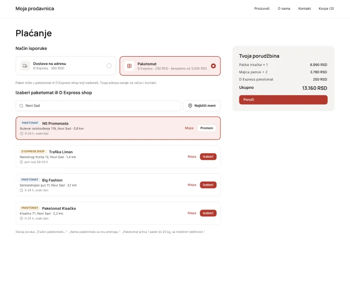 D Express plugin za WooCommerce - izbor paketomata na checkout-u