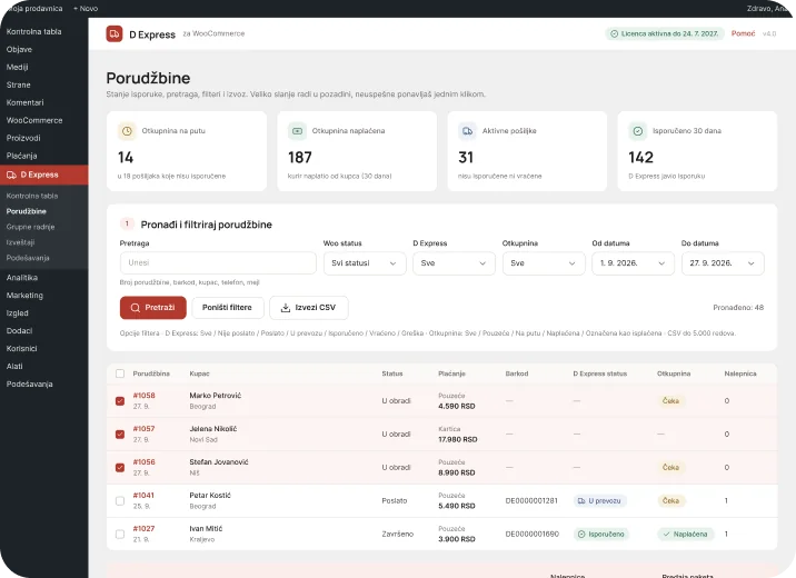 D Express plugin za WooCommerce - porudžbine