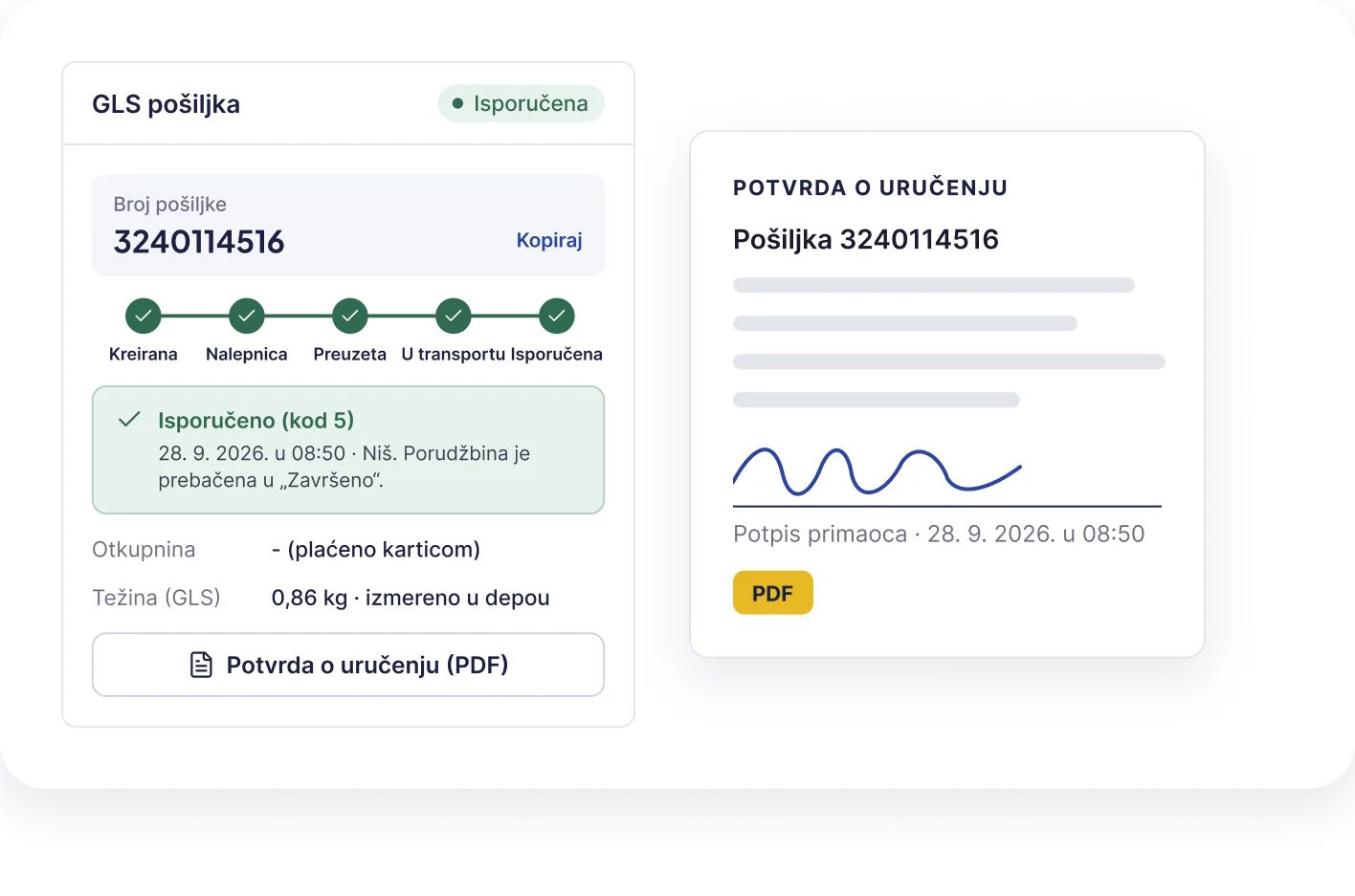 GLS plugin za WooCommerce - potvrda o uručenju sa potpisom u porudžbini (PDF)