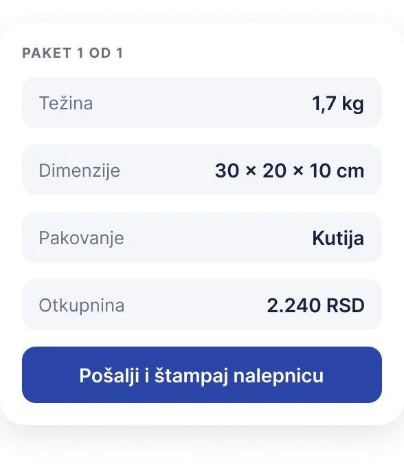 GLS plugin za WooCommerce - paket sa težinom i merama, Pošalji i štampaj nalepnicu