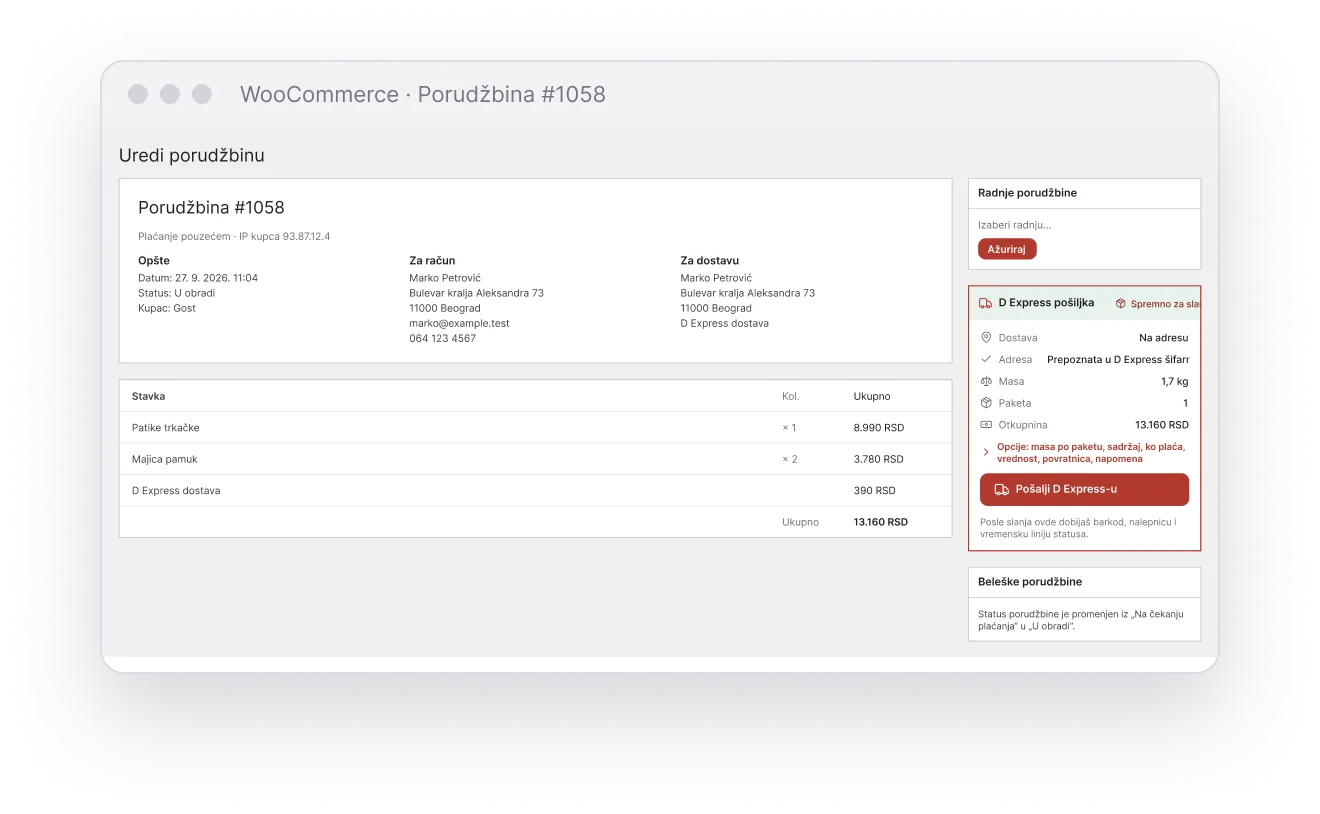 WooCommerce porudžbina sa praćenjem pošiljke